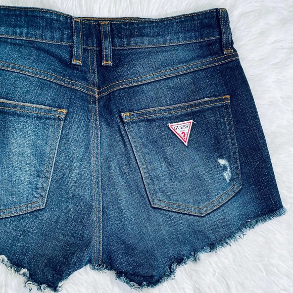 Guess Dark Blue Cutoff Distressed Jean Shorts Blue - Picture 6 of 8